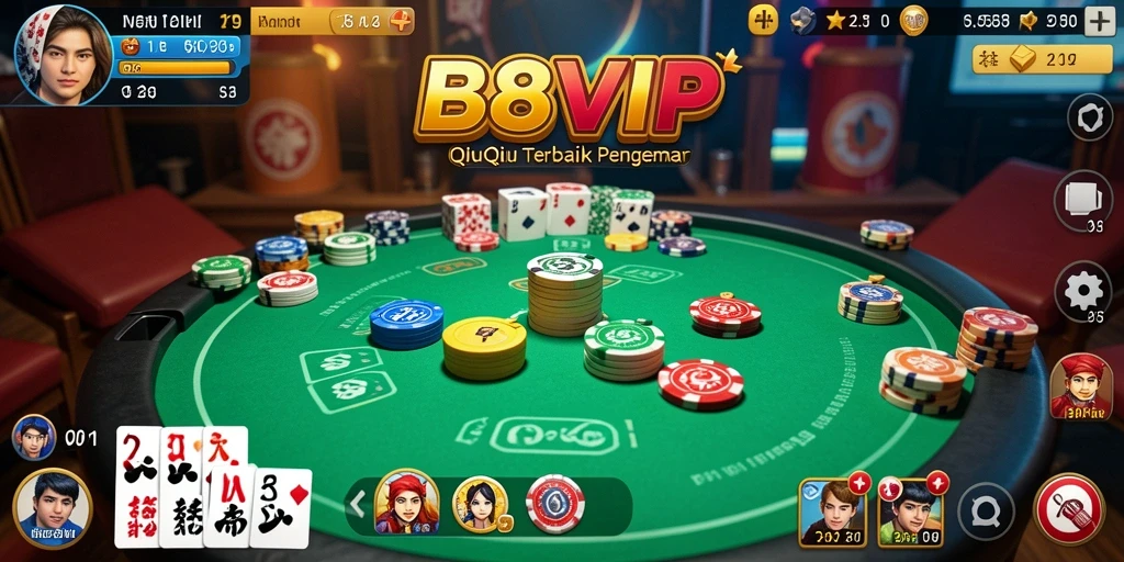 Screenshot B8VIP menampilkan aksi seru permainan QiuQiu.