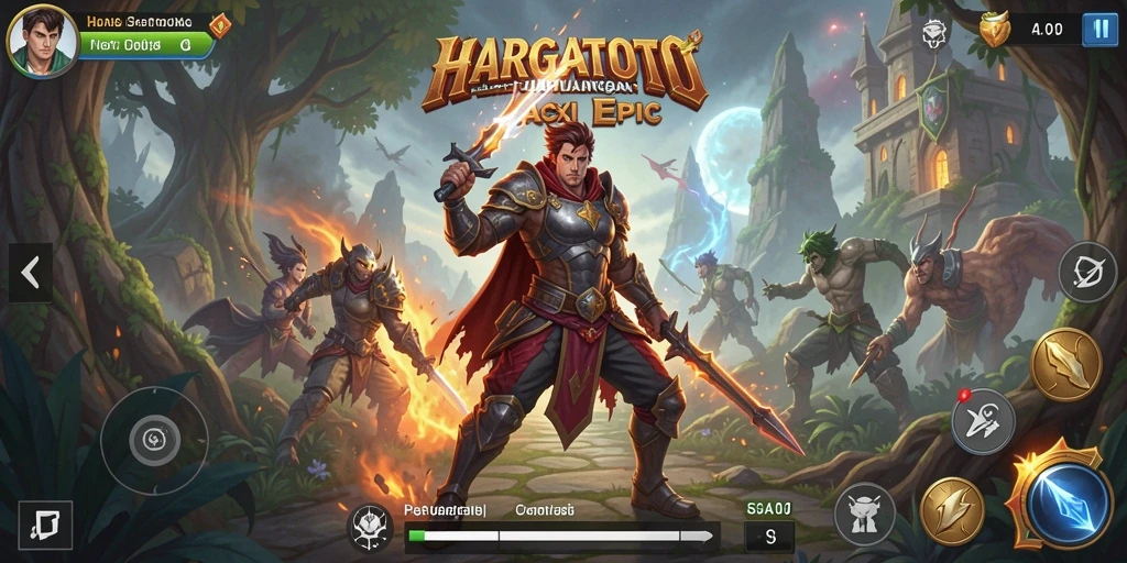 Gameplay HARGATOTO memperlihatkan aksi pertarungan yang intens dalam dunia fantasi.
