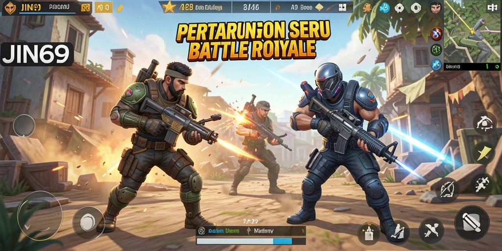 Gameplay mendebarkan dalam pertarungan Battle Royale di JIN69.